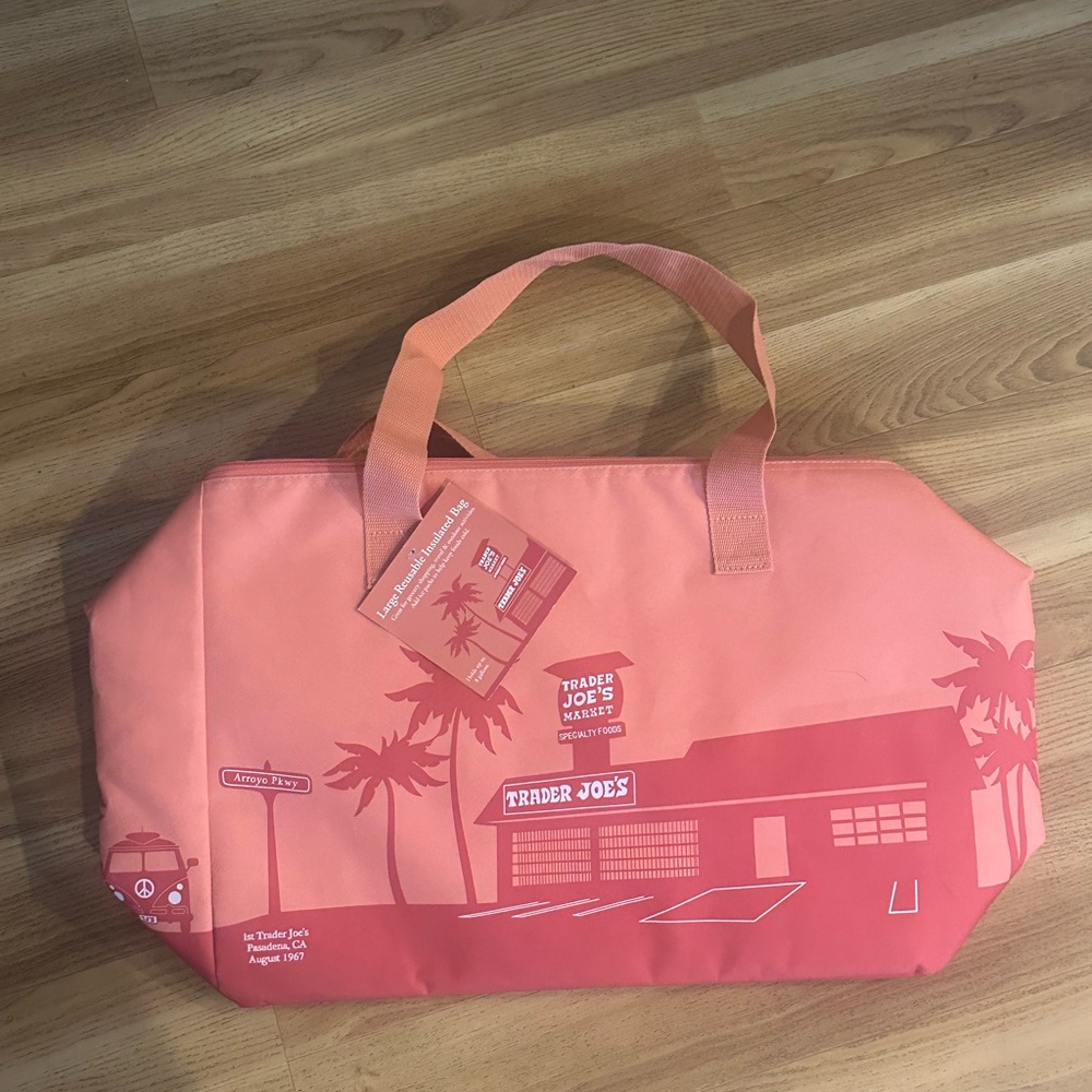 Trader Joe's large Peach Pink Insulated Tote Bag nwt